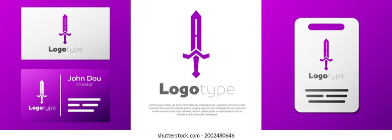 Icono de la espada medieval del logotipo aislado en fondo blanco. arma medieval. Elemento de plantilla de diseño de logotipo. Vector