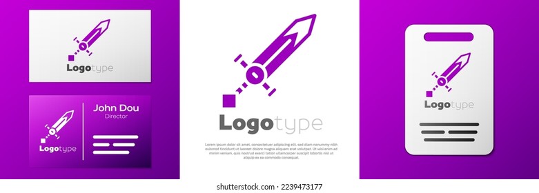 Logotype Mittelalterliches Schwertsymbol einzeln auf weißem Hintergrund. Mittelalterliche Waffe. Logo-Design-Element. Vektorgrafik