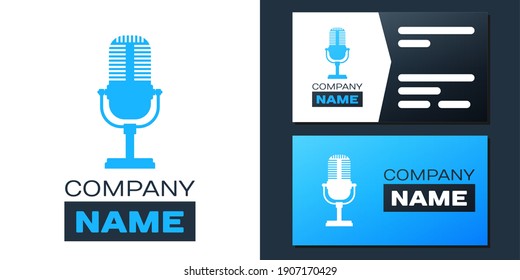 Logotype Microphone icon isolated on white background. On air radio mic microphone. Speaker sign. Logo design template element. Vector.