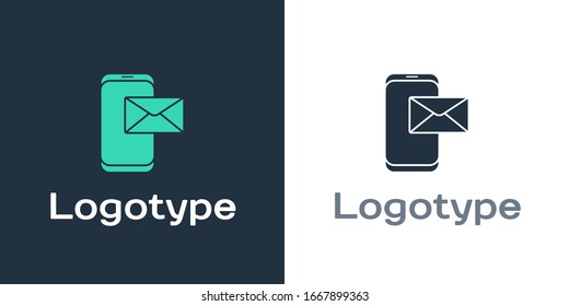 Logotype Mobile and envelope, new message, mail icon isolated on white background. Usage for e-mail newsletters, headers, blog posts. Logo design template element. Vector Illustration
