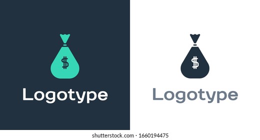 Logotype Money bag icon isolated on white background. Dollar or USD symbol. Cash Banking currency sign. Logo design template element. Vector Illustration