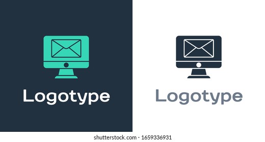 Logotype Monitor and envelope, new message, mail icon isolated on white background. Usage for e-mail newsletters, headers, blog posts. Logo design template element. Vector Illustration