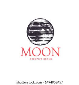 Logotype of the moon. Vector illustration. Black, white and red vector object.