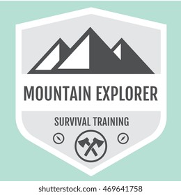Logotype mountain explorer, survival training. Vector illustration.