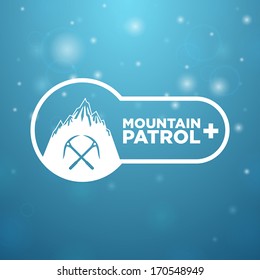 logotype mountain patrol on blue background