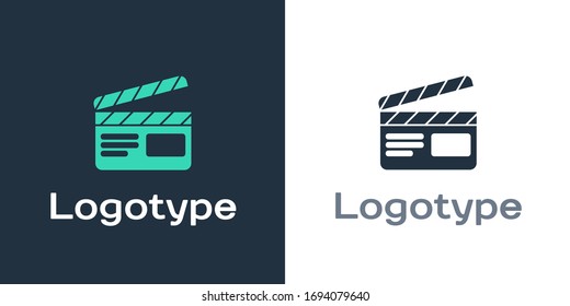 Logotype Movie clapper icon isolated on white background. Film clapper board. Clapperboard sign. Cinema production or media industry. Logo design template element. Vector Illustration