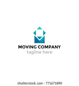 Logotype moving company, logo vector delivery, post, letter M, abstract box