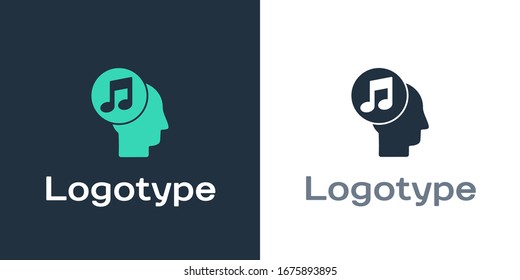 Logotipo Nota musical en el icono de cabeza humana aislado en fondo blanco. Elemento de plantilla de diseño del logotipo.  Ilustración vectorial
