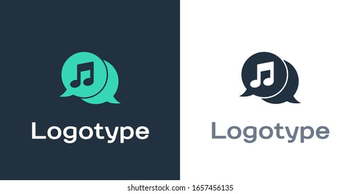 Logotype Musical note in speech bubble icon isolated on white background. Music and sound concept. Logo design template element. Vector Illustration
