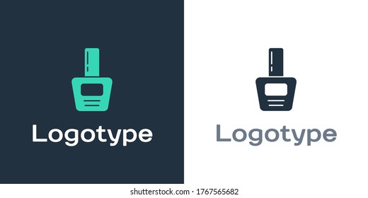 Logotype Nail polish bottle icon isolated on white background. Logo design template element. Vector Illustration
