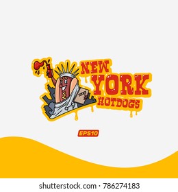 Logotype New York hot dog, logo vector for shop, store, logistic, delivery, fast food