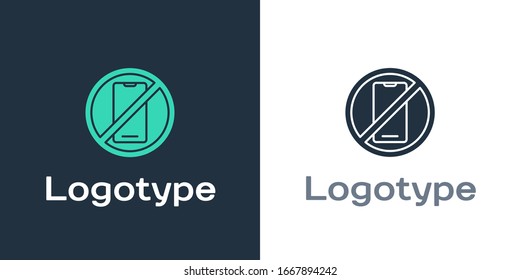 Logotype No cell phone icon isolated on white background. No talking and calling sign. Cell prohibition. Logo design template element. Vector Illustration