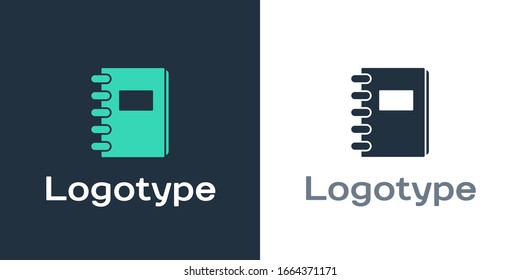 Logotype Notebook icon isolated on white background. Spiral notepad icon. School notebook. Writing pad. Diary for school. Logo design template element. Vector Illustration