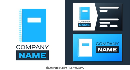Icono de portátil de logotipo aislado en fondo blanco. Icono de bloc de notas en espiral. Cuaderno escolar. Almohadilla de escritura. Diario de negocios. Artículos de papelería de oficina. Elemento de plantilla de diseño de logotipo. Vector.