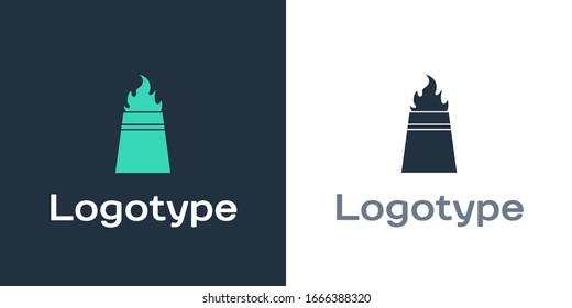 Logotipo Plataforma de aceite con icono de fuego aislado en fondo blanco. Accidente de incendio. Torre de gas. Objeto industrial. Elemento de plantilla de diseño del logotipo. Ilustración vectorial