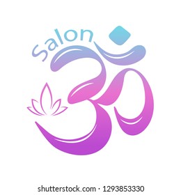 Logotype Om symbol with lotus for salon. Vintage style decorative vector elements. Hand drawn background. Indian, vector badges for yoga studio, spirituality concepts, trendy textiles.