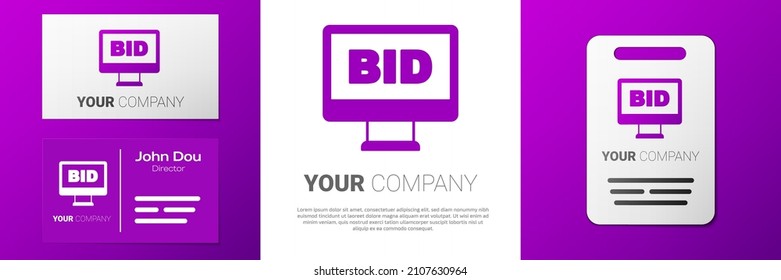 Logotype Online auction icon isolated on white background. Bid sign. Auction bidding. Sale and buyers. Logo design template element. Vector