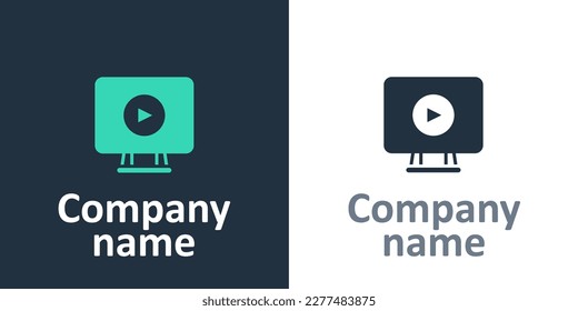 Logotype Online play video icon isolated on white background. Film strip with play sign. Logo design template element. Vector