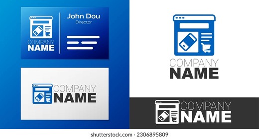 Logoype Compra en línea en el icono de pantalla aislado en fondo blanco. Concepto de comercio electrónico, comercio electrónico, marketing de negocios en línea. Elemento de plantilla de diseño de logotipo. Vector