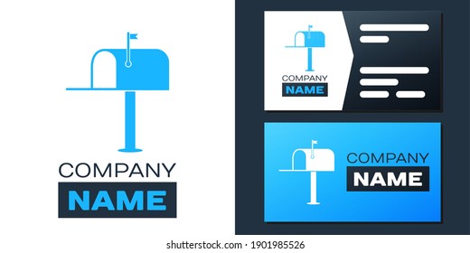 Logotype Open mail box Symbol einzeln auf weißem Hintergrund. Postfach-Symbol. Postkasten auf Pol mit Fahne. Logo-Design-Element. Vektorgrafik.