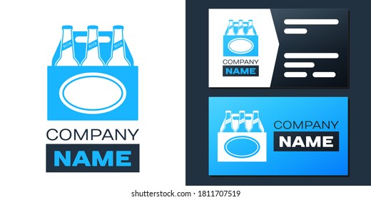 Logotype Pack of beer bottles icon isolated on white background. Case crate beer box sign. Logo design template element. Vector.
