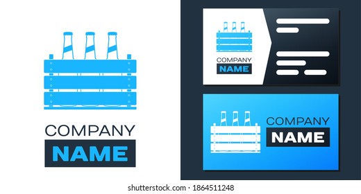 Logotype Pack of beer bottles, icon isolated on white background. Wooden box and beer bottles. Case crate beer box sign. Logo design template element. Vector.
