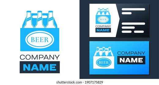 Logotype Pack of beer bottles icon isolated on white background. Case crate beer box sign. Logo design template element. Vector.