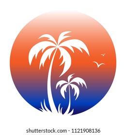 A logotype of a palm tree in a circle.