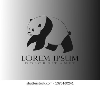 Logotype with panda in black and white style - Vector