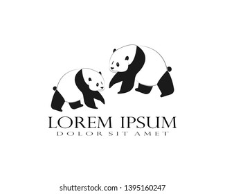 Logotype with panda in black and white style - Vector