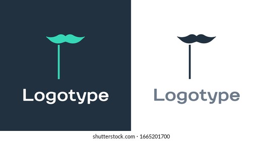 Logotipo Mustache de papel sobre icono de palo aislado en fondo blanco. Concepto con máscara de carnaval. Máscara para una sesión de fotos. Elemento de plantilla de diseño del logotipo. Ilustración vectorial