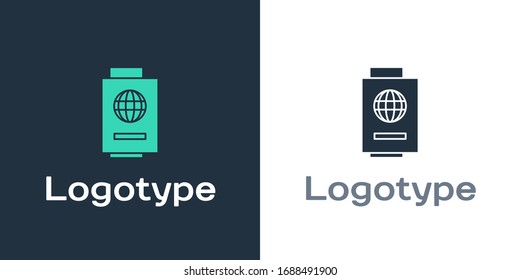 Logotype Passport with ticket icon isolated on white background. Identification Document. Concept travel and tourism. Logo design template element. Vector Illustration