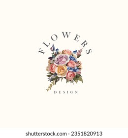 
logotype with pastel watercolor bouqet flowers