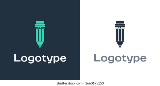 Logotype Pencil with eraser icon isolated on white background. Drawing and educational tools. School office symbol. Logo design template element. Vector Illustration