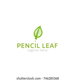 Logotype pencil leaf for drawing art, baby art products, eco. Vector illustration logo