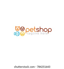 Logotype Pet Shop, Logo Vector For Store, Feed, Zoo. Dog, Fish, Bird, Cat