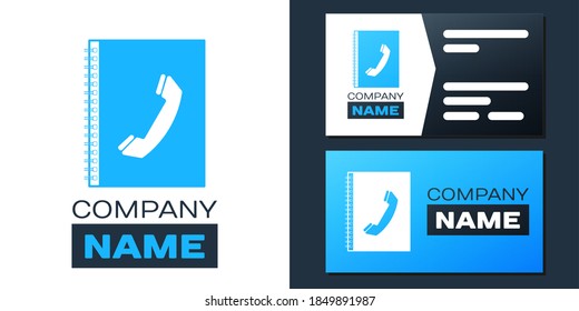 Logotype Phone book icon isolated on white background. Address book. Telephone directory. Logo design template element. Vector.