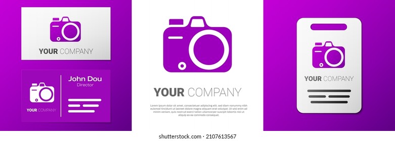 Logotype Photo camera icon isolated on white background. Foto camera. Digital photography. Logo design template element. Vector