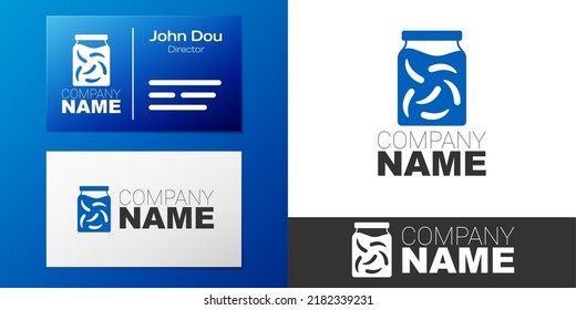 Logotype Pickled cucumbers in a jar icon isolated on white background. Logo design template element. Vector