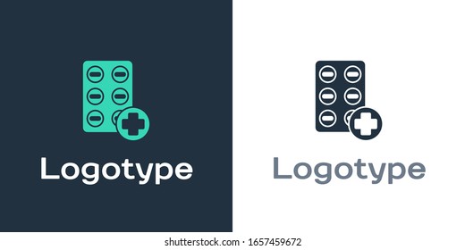 Logotype Pills in blister pack icon isolated on white background. Medical drug package for tablet, vitamin, antibiotic, aspirin. Logo design template element. Vector Illustration