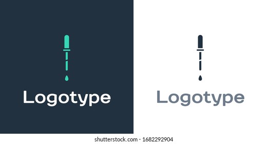 Logotype Pipette icon isolated on white background. Element of medical, chemistry lab equipment. Pipette with drop. Medicine symbol. Logo design template element. Vector Illustration