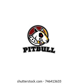 Logotype pit bull for trainer, magazines, studios, clothing for athletes, football team, winners, company, factory, defense, signaling, safety. Logo vector illustration