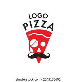 Logotype for pizzeria or pizza delivery. Pizza slice gentleman with mustache. Serious pizza 