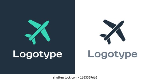 Logotype Plane icon isolated on white background. Flying airplane icon. Airliner sign. Logo design template element. Vector Illustration