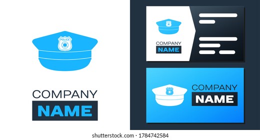 Logotype Police cap with cockade icon isolated on white background. Police hat sign. Logo design template element. Vector.