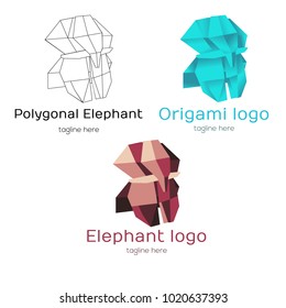 Logotype polygonal elephant, logo vector for logistic, delivery, toys store, origami, zoo, creative, art studio