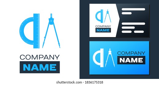 Logotype Protractor and drawing compass icon isolated on white background. Drawing professional instrument. Geometric equipment. Education sign. Logo design template element. Vector.
