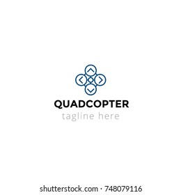 Logotype of quad copter for shops, magazines, store, gift products, photo and video operators, firms, studios, sale of modern equipment. Logo vector illustration