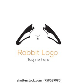 Logotype rabbit head, mascot, character, template, cartoon for feed, animal, veterinarian, accessories, restaurants, creative nutrition, toys shop, store, eco products. Logo vector illustration