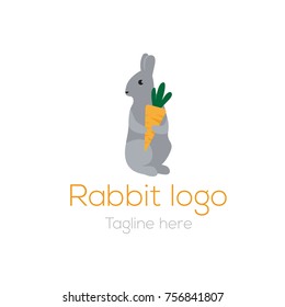 Logotype rabbit template character for organic store, toys shop, eco, ecology products, magazines, carrot. Logo vector illustration